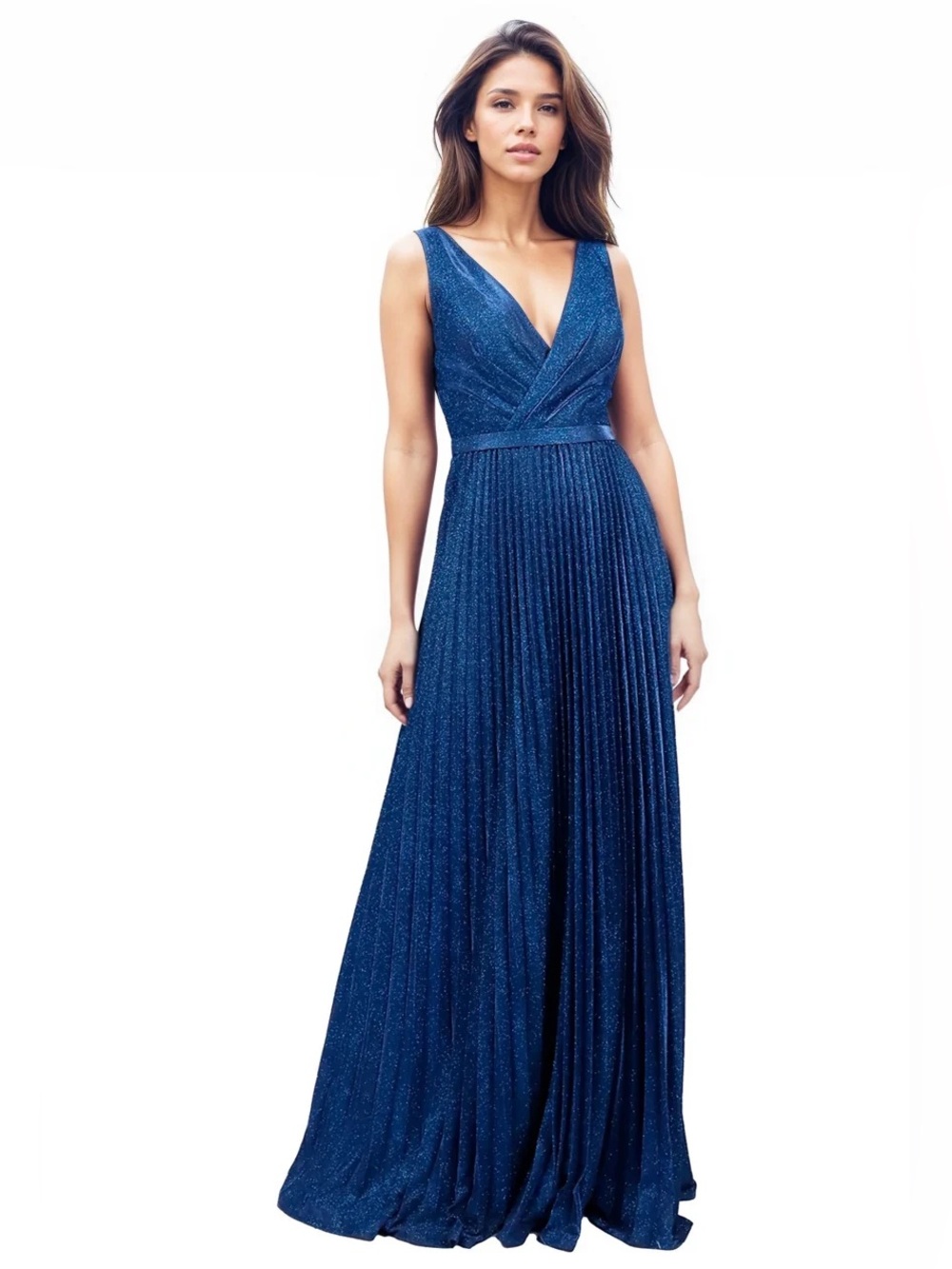 Rene Ruiz Accordion Pleat Glitter Gown